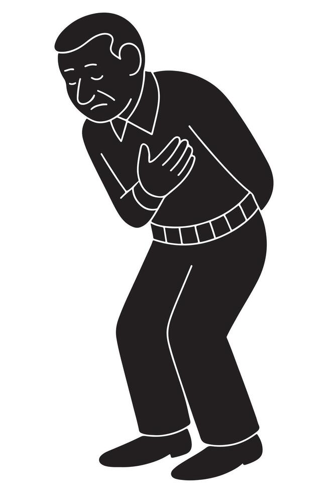 Silhouette of a man leaning slightly forward in silent reflection, giving respect vector