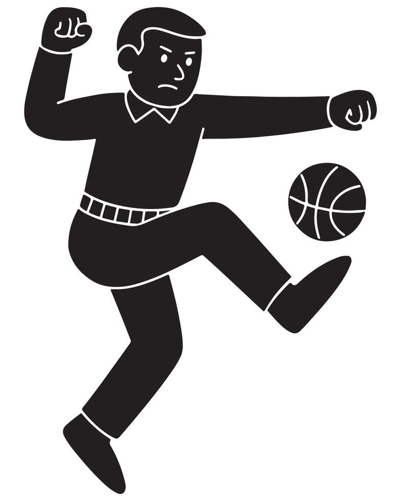 Silhouette of a man mid-kick in a soccer pose, leg extended forward, soccer player silhouette vector