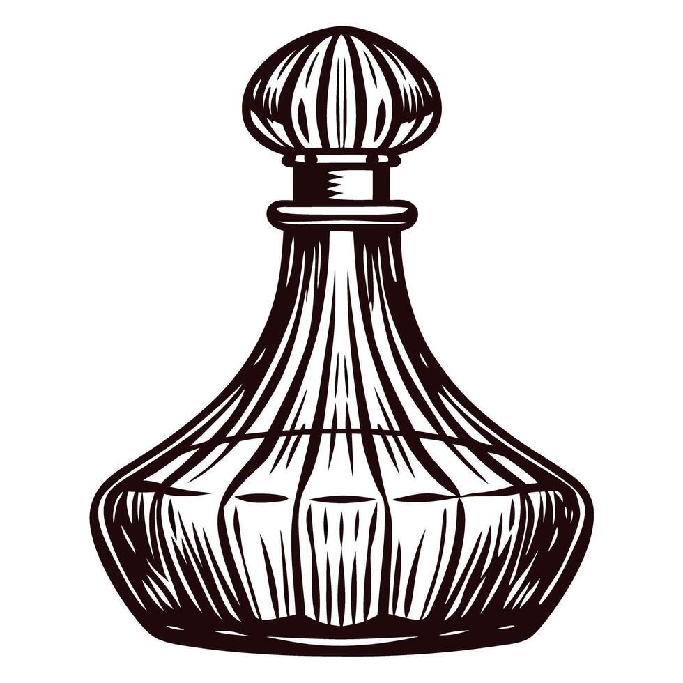Vintage crystal decanter in elegant etching vector