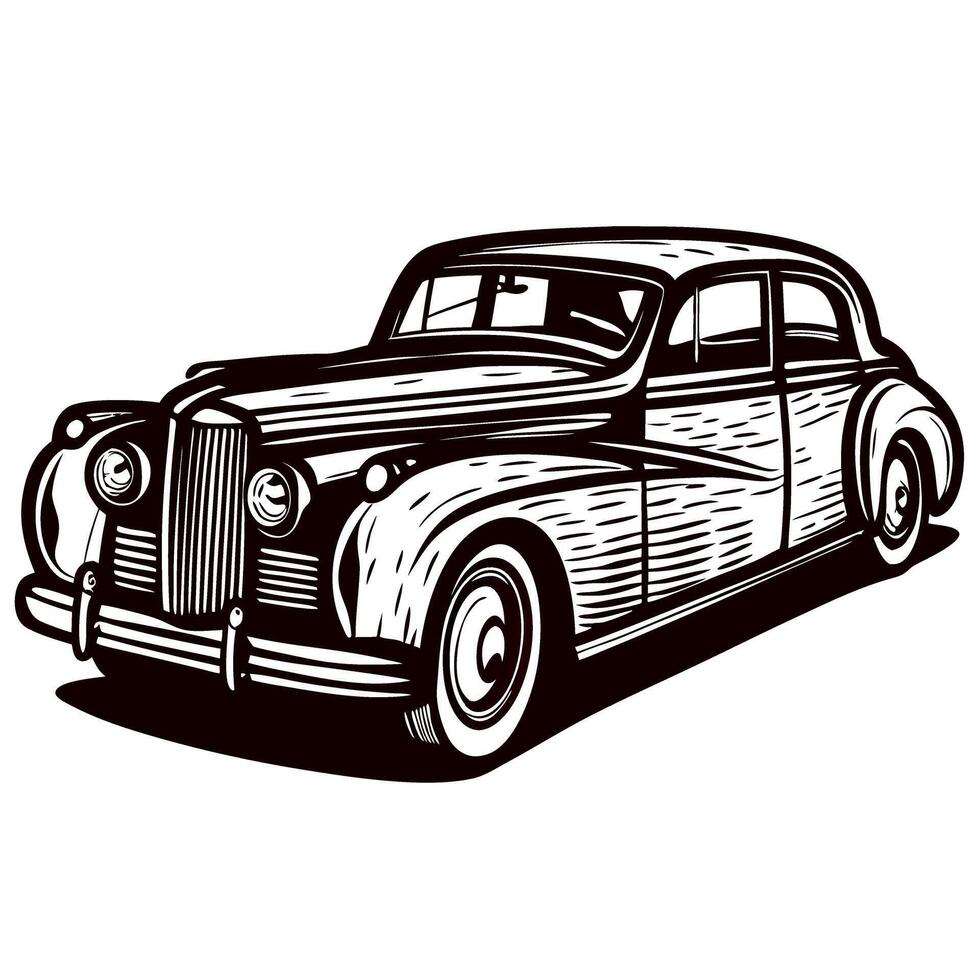 Vintage engraved illustration of a classic luxury car isolated on white, retro automobile design element vector