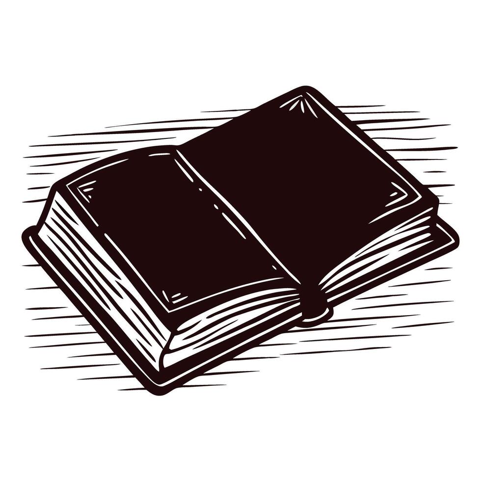 Hand drawn vintage open book sketch classic engraved illustration in monochrome on white background vector