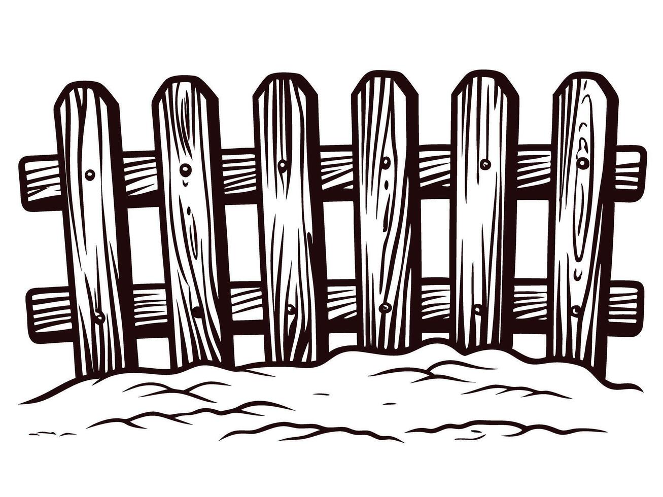 Wooden fence with snow covered ground in winter scene vector