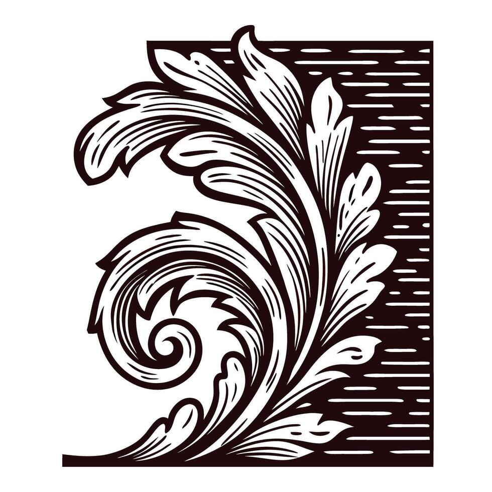 Intricate hand drawn vintage acanthus leaf ornament with swirling foliage and textured background illustration vector