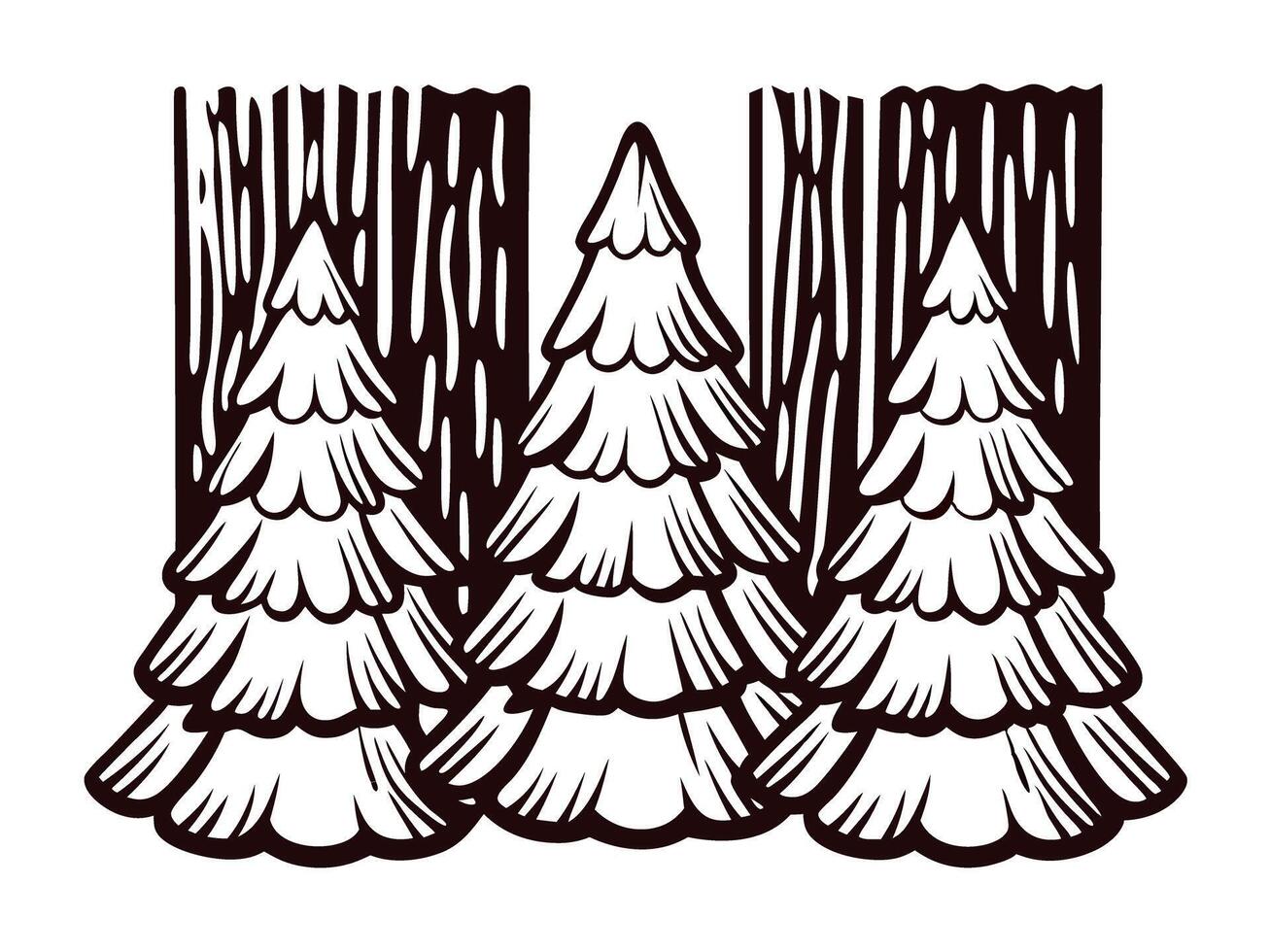 of snow covered evergreen trees in a forest setting vector