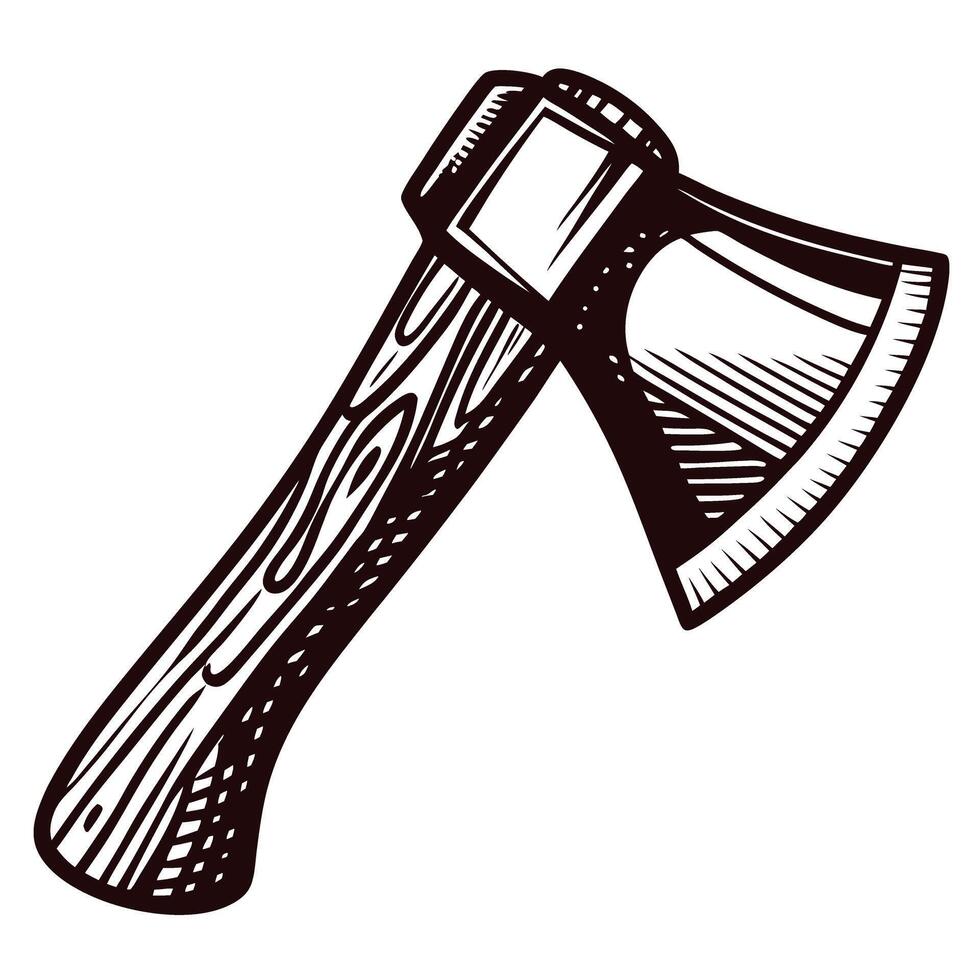 Vintage hand drawn wood axe with detailed handle and blade design vector