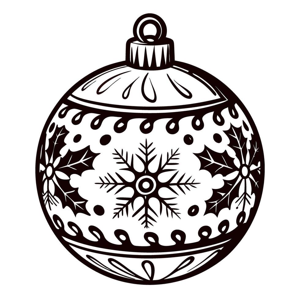 Hand drawn christmas ornament ball with snowflake and decorative patterns isolated on white background vector