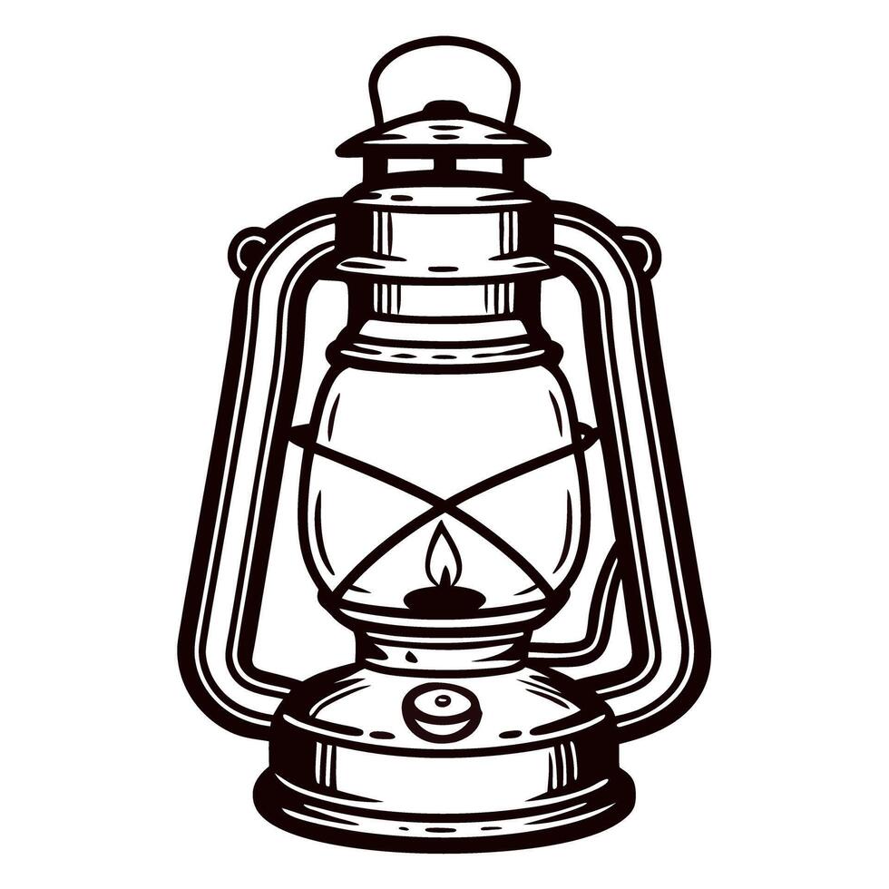 Vintage hand drawn kerosene lantern isolated on white background antique oil lamp illustration with classic rustic design vector