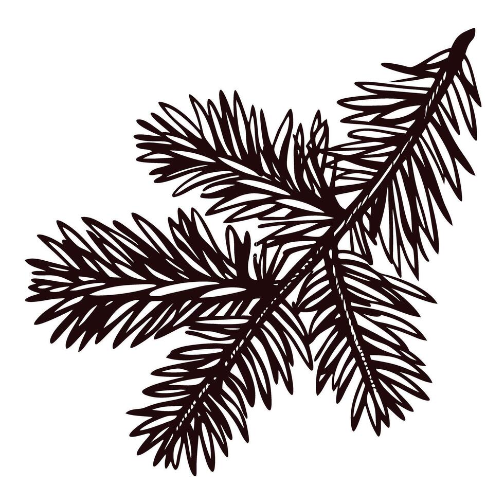 Detailed pine tree branch silhouette with intricate needle pattern vector