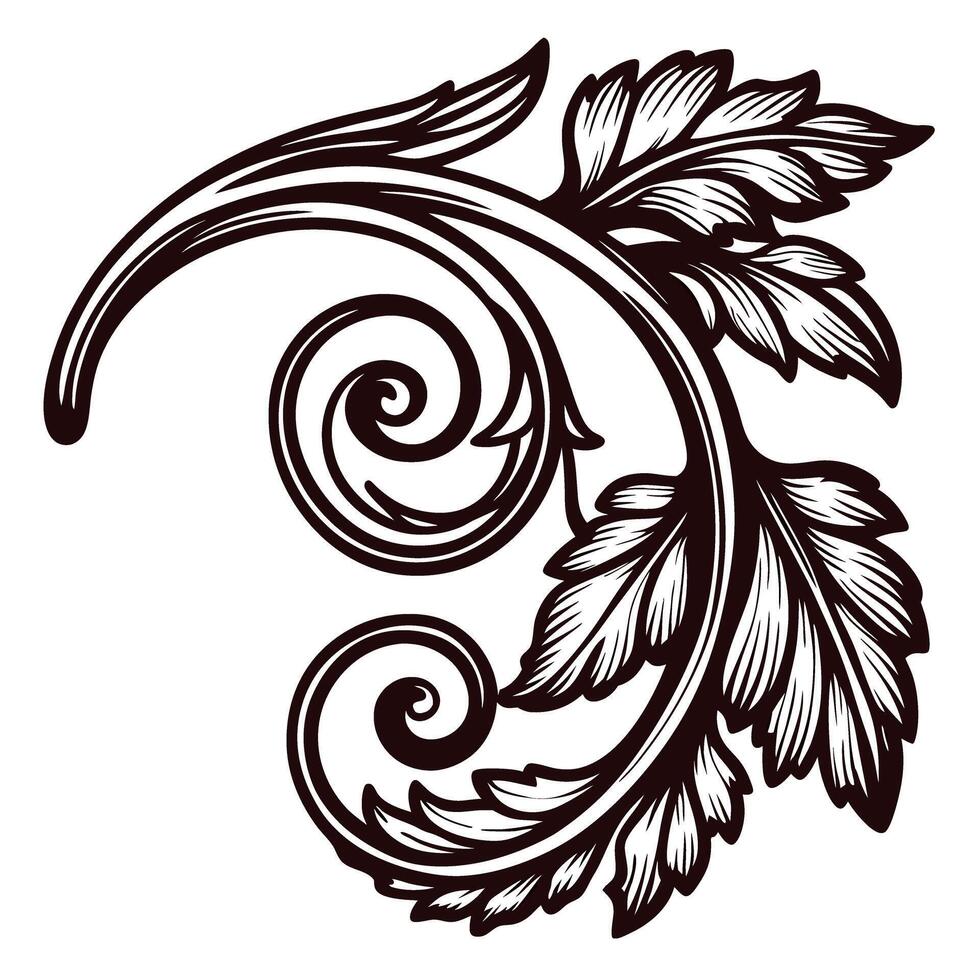 Vintage ornate acanthus leaf swirl design in classic engraving with intricate details vector