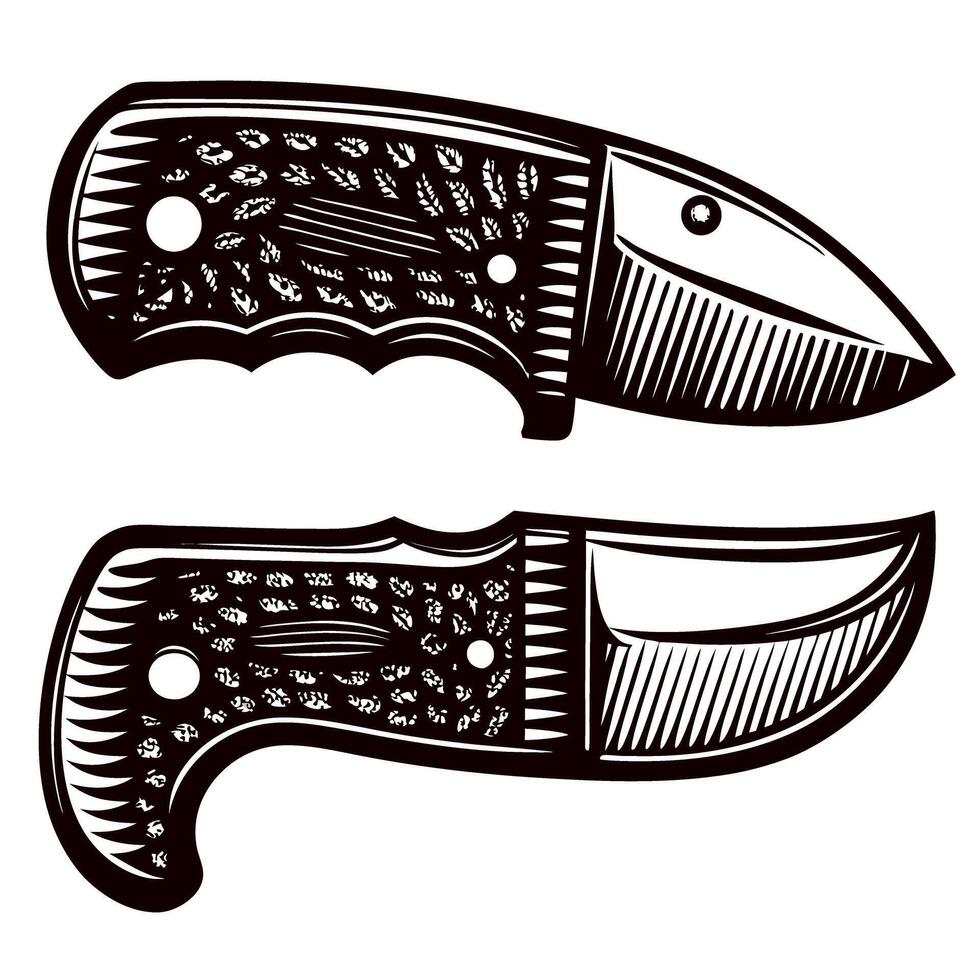 Vintage engraved folding pocket knife illustration with detailed handle and blade, isolated on white background vector