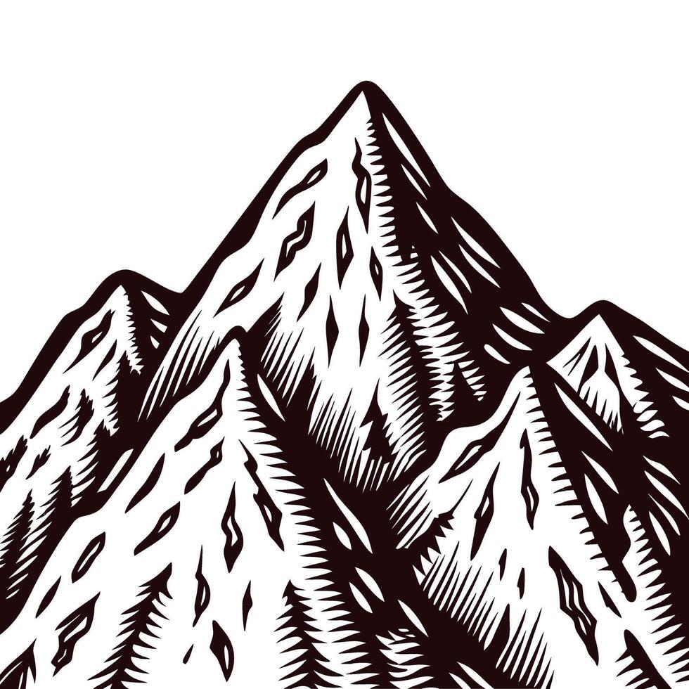 Hand drawn mountain peak sketch with snowy slopes isolated on white background illustration vector
