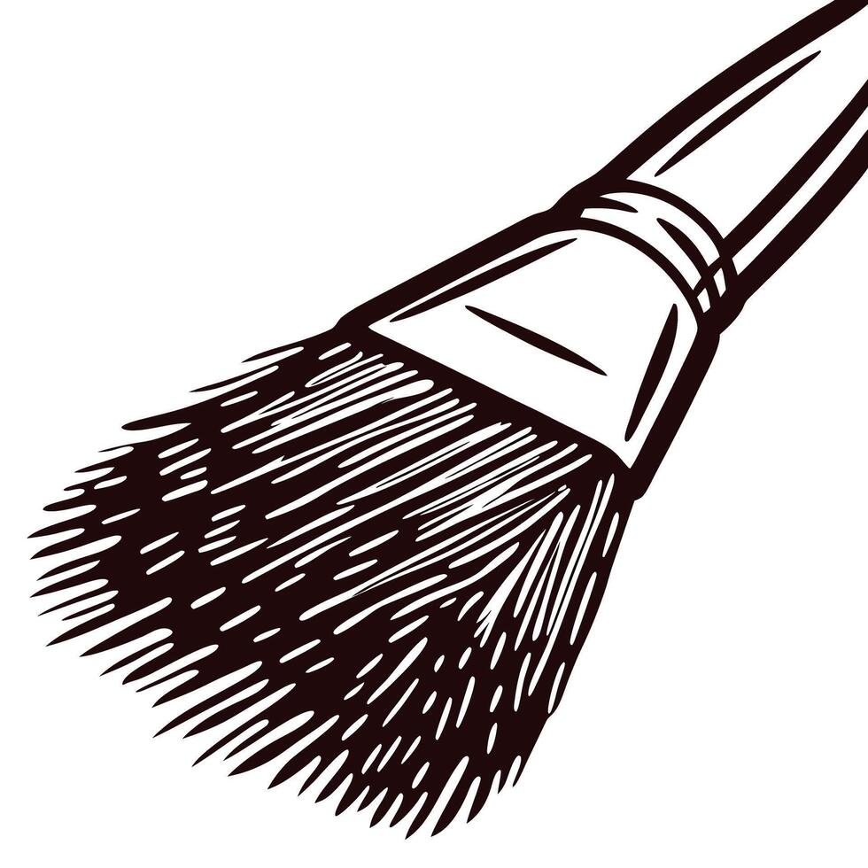 Hand drawn paintbrush illustration with detailed bristles and classic wooden handle in vintage engraving vector