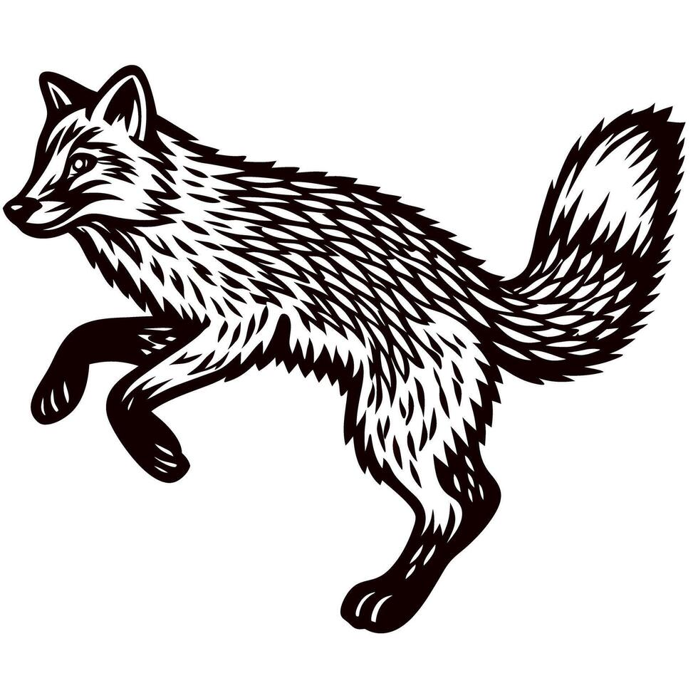 Hand drawn vintage engraved fox in leaping pose detailed sketch isolated on white background vector