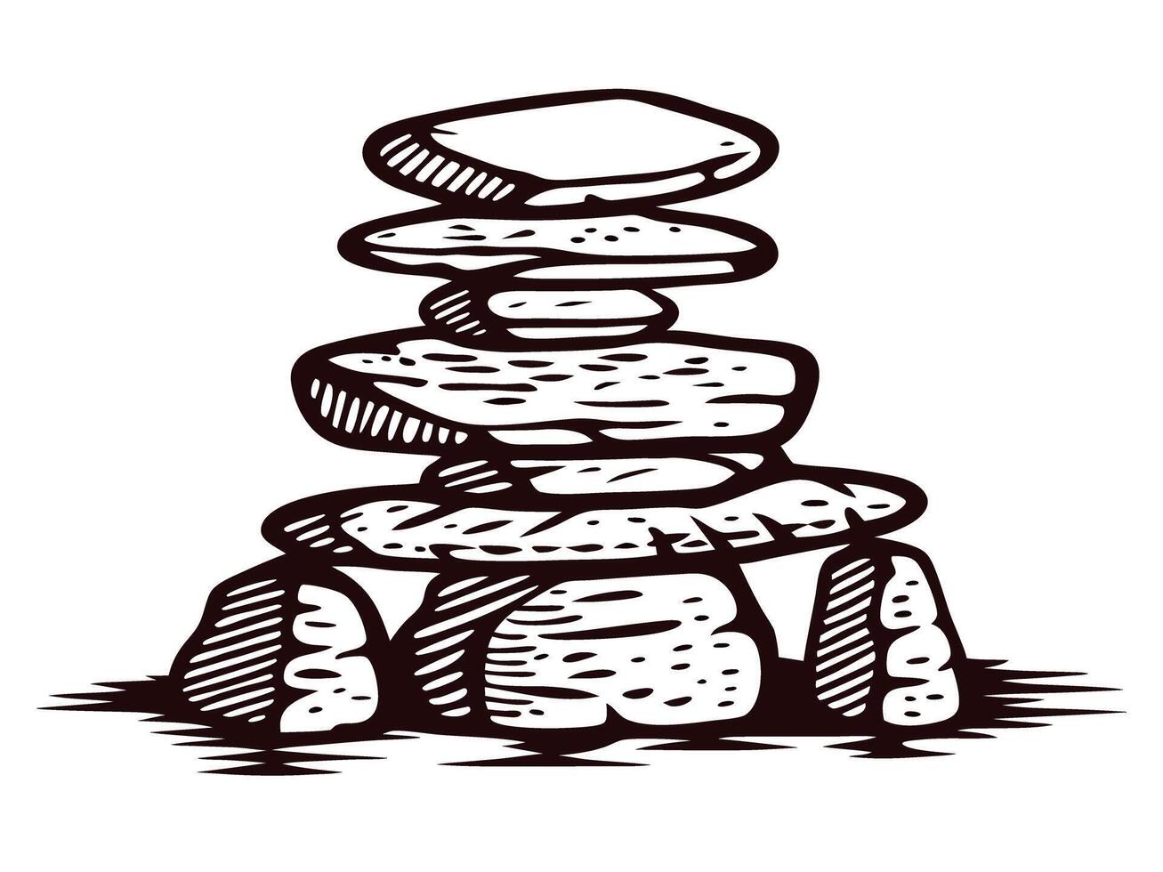 Balanced stack of stones depicted in black and white artwork vector