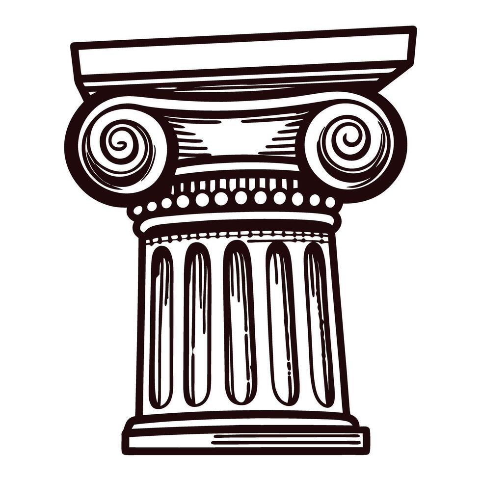 Detailed doric column design featuring classical architecture elements in sepia tonal vector