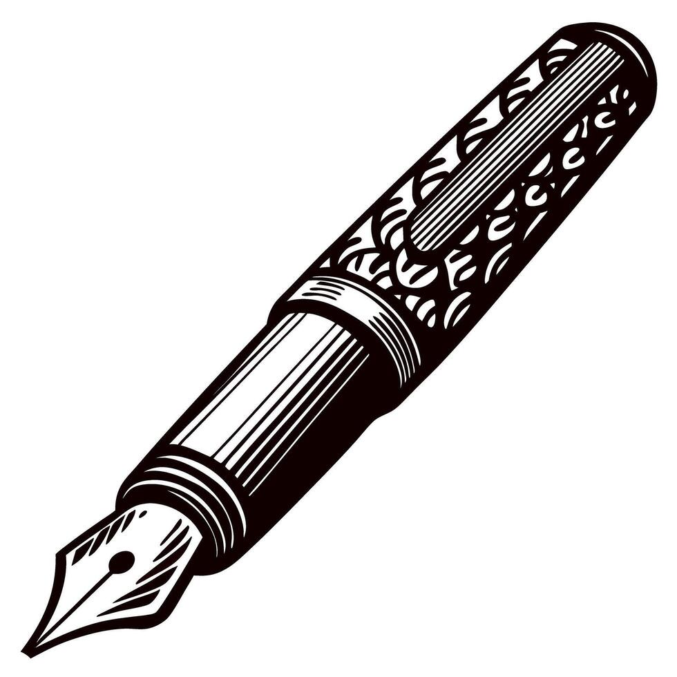 Hand drawn fountain pen in vintage engraved with ornate detailing isolated on white background vector