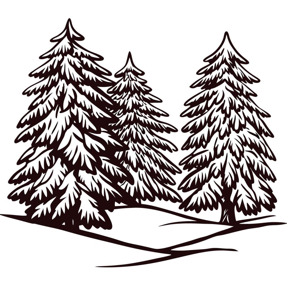 Snow covered pine trees in a serene winter forest landscape vector