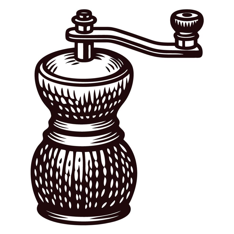 Vintage hand crank pepper grinder with intricate design and textured handle vector