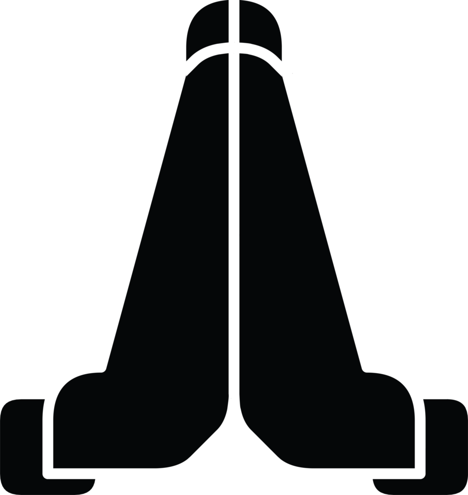 Black Simplistic Icon Representing Praying Hands in Silhouette Style png