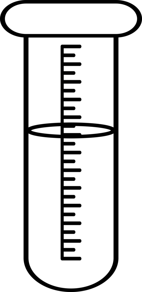 A minimalistic illustration showcasing a black-and-white design of a laboratory measurement tube with clear scale marks, designed for scientific, educational, or medical themes, perfectly png