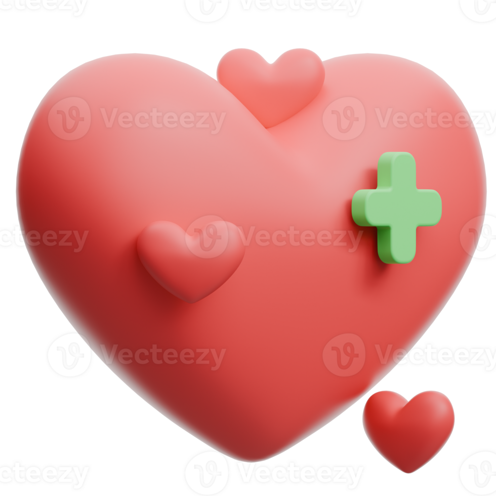 3D Heart with Medical Sign png