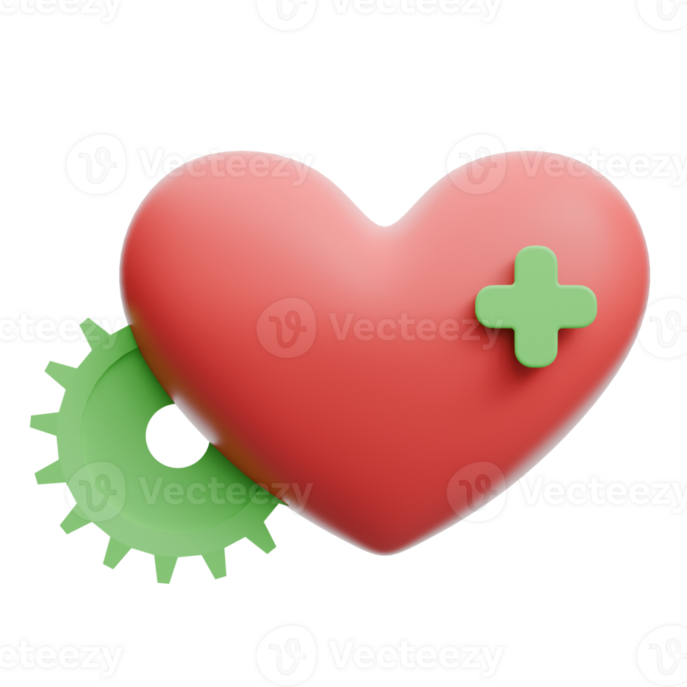 3D Render of Heart with Gear and Medical Sign png