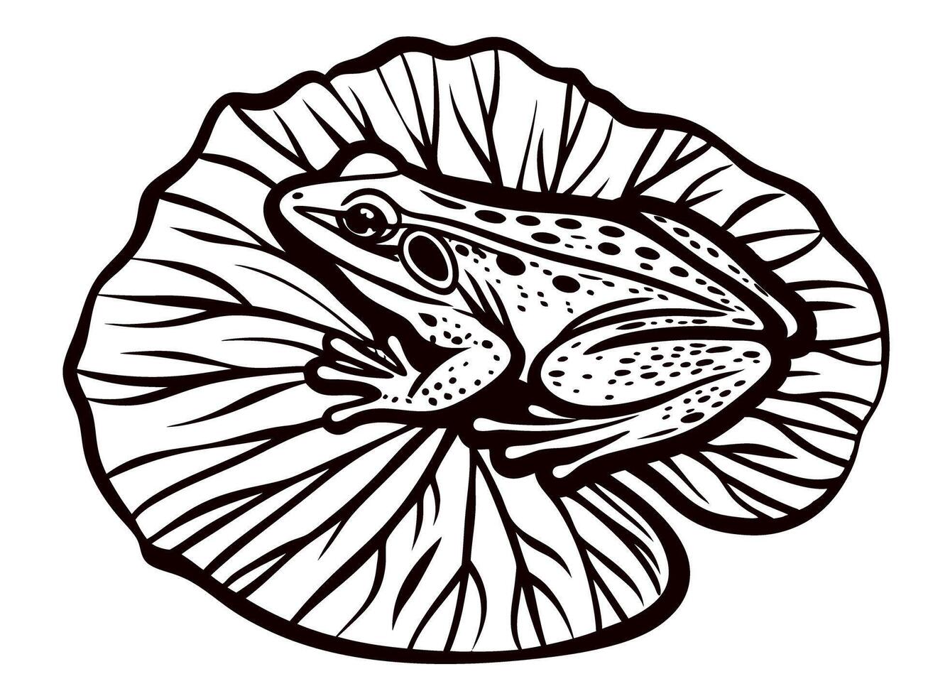 Frog resting on lily pad line art vector