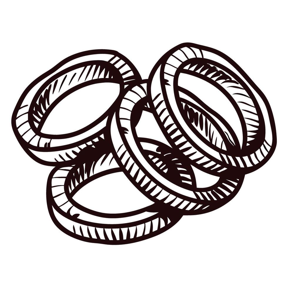Hand drawn sketch of five interlocking metal rings isolated on white background illustration vector