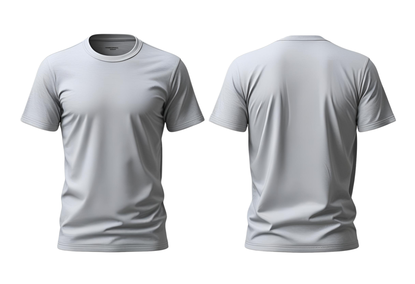 Light gray t-shirt round neck template front back isolated png