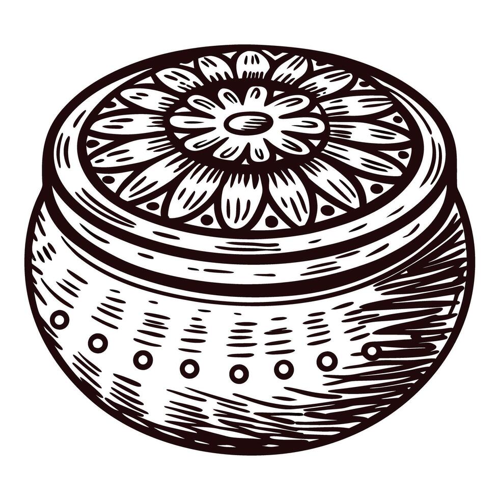 Intricate handcrafted wooden box with floral carving design vector
