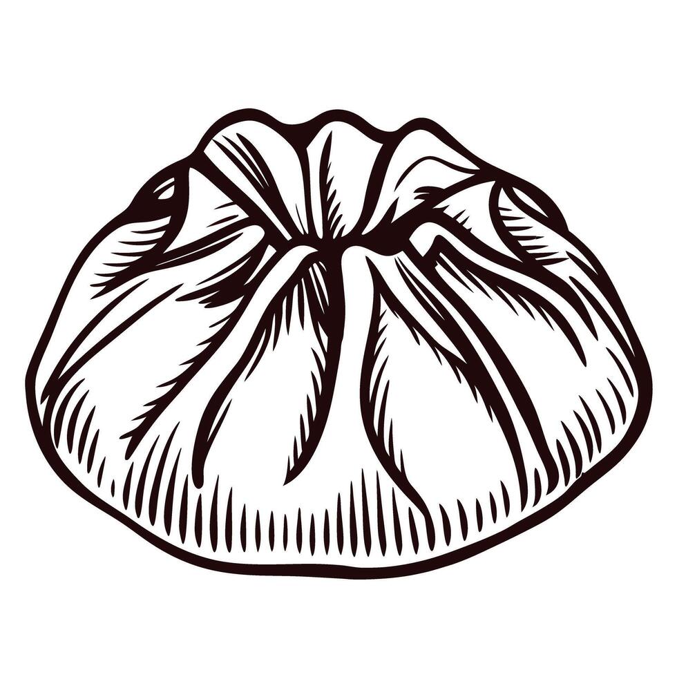 Hand drawn illustration of traditional dumpling with pleated dough on white background vector