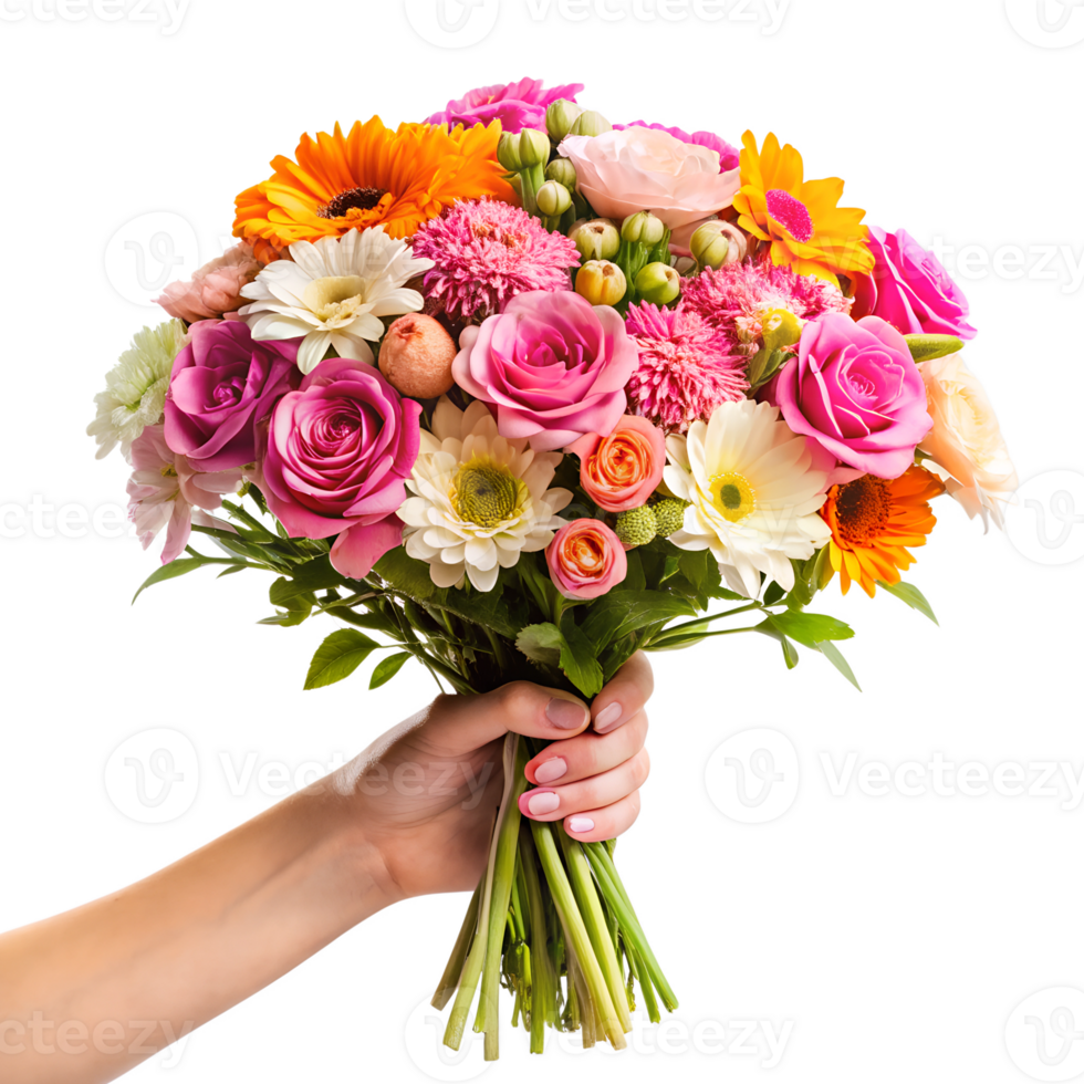 A person holding a bouquet of flowers png