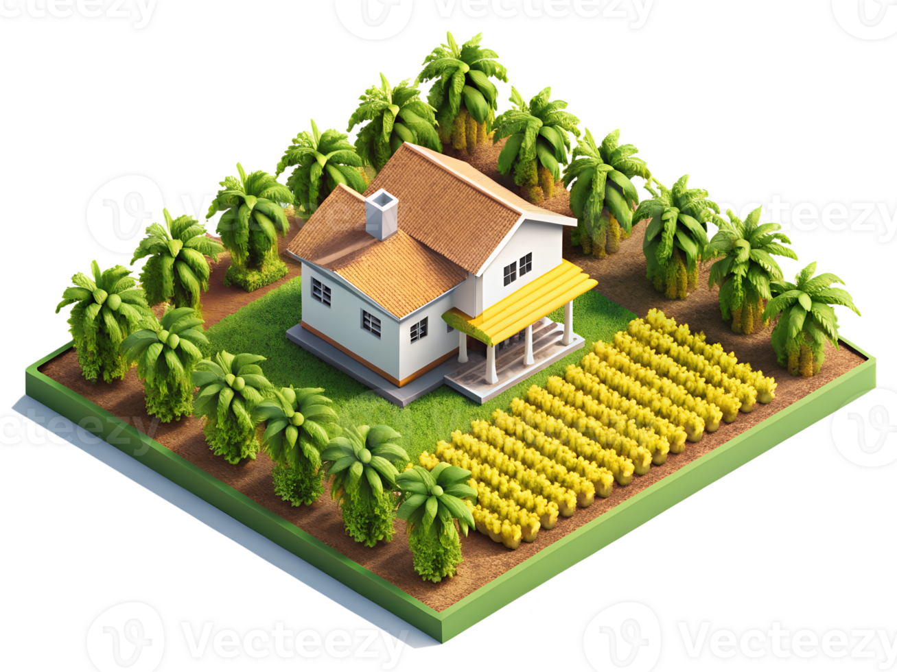 A small house surrounded by trees and grass png