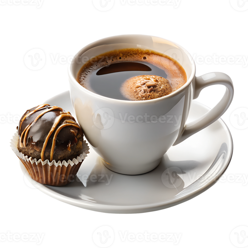 A cup of coffee and a cupcake on a saucer png