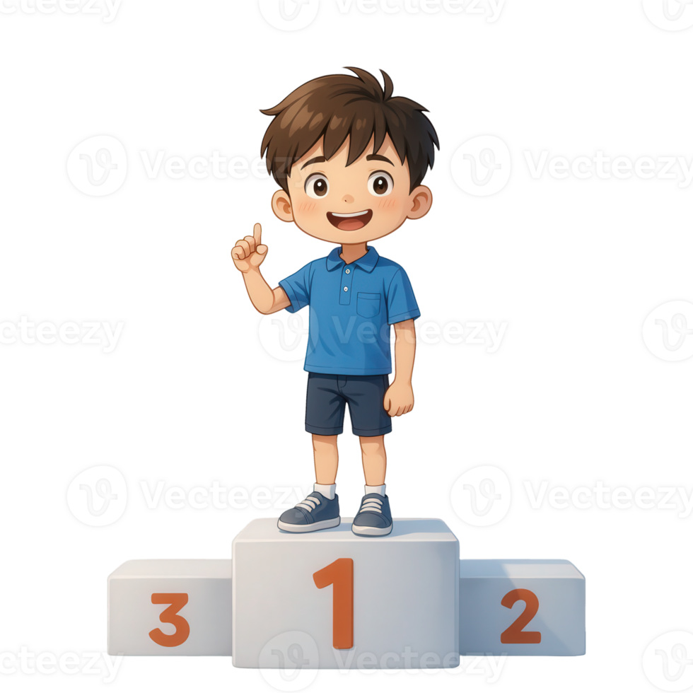 Cartoon Boy Standing on Podium with Numbered Tiers png