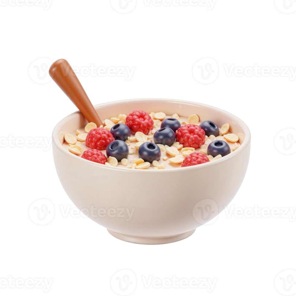 Cereal Bowl with Berries and Spoon png