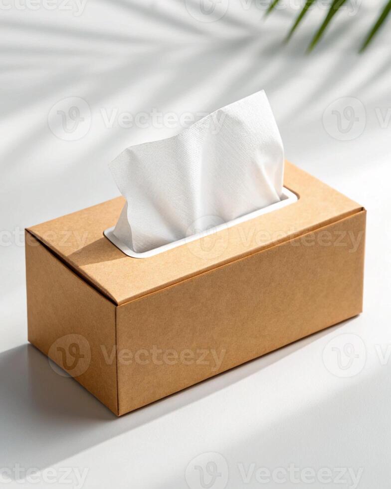 A tissue box with a tissue inside on a white surface photo