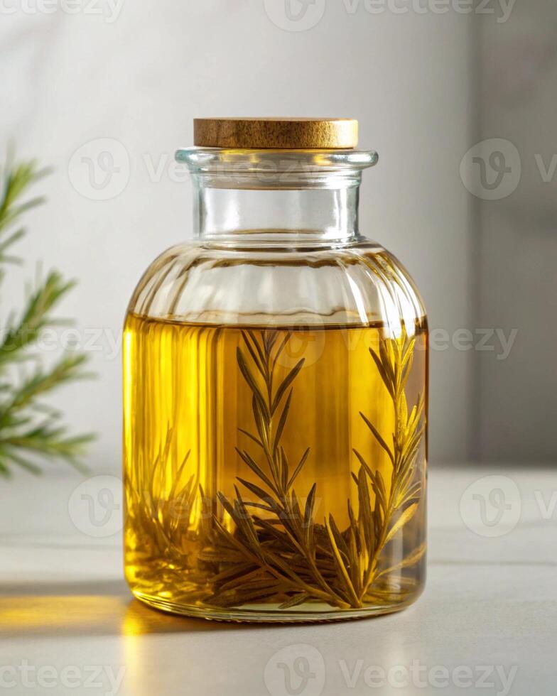 Olive oil in a glass jar photo