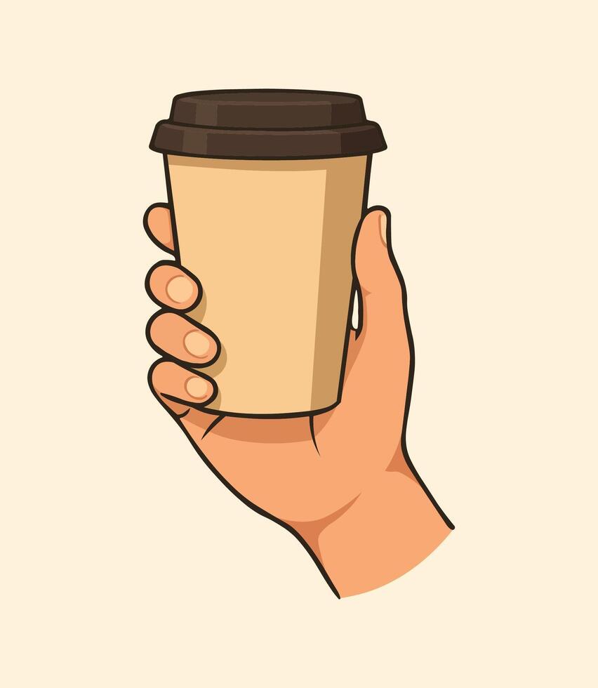 Hand holding a paper cup of coffee illustration vector