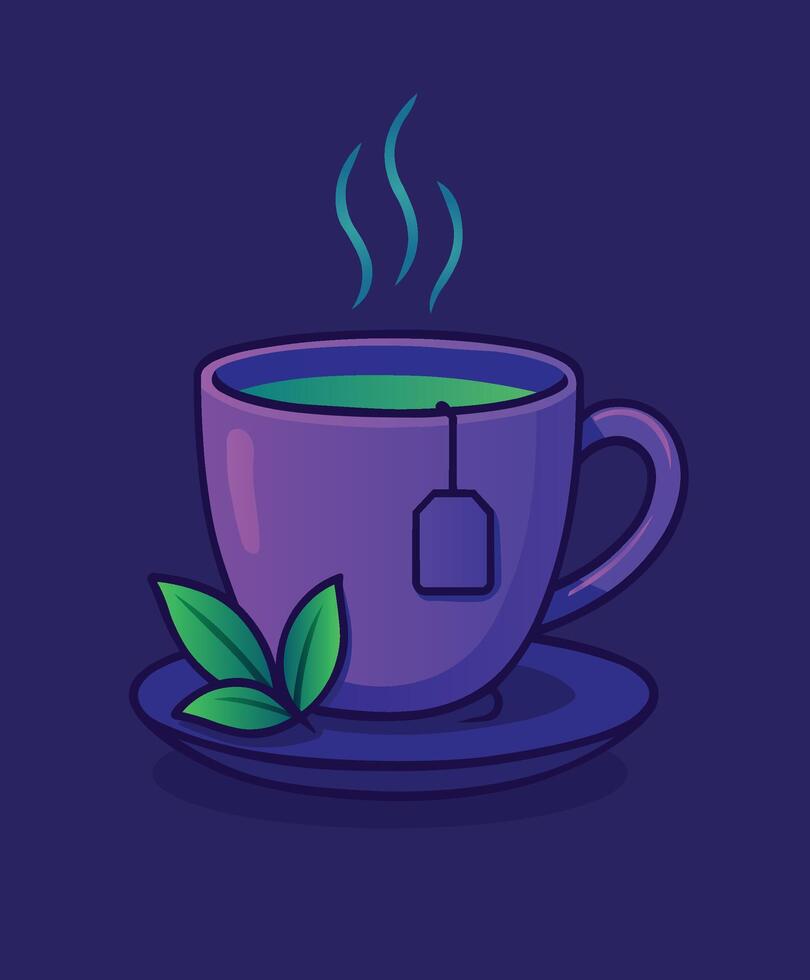 A cup of tea with a green leaf on top vector