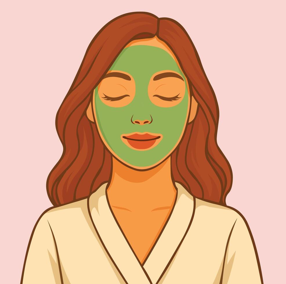 A woman with green face mask on her face vector