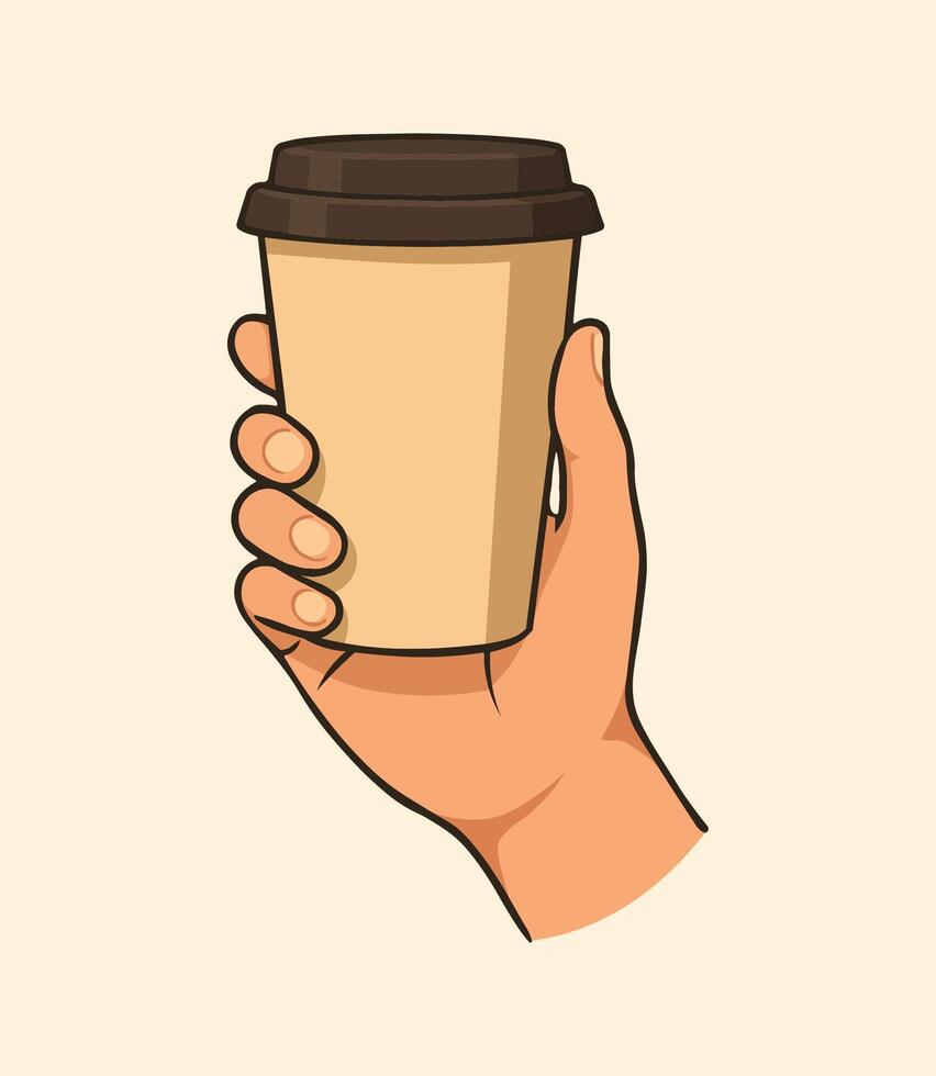 Hand holding a coffee cup illustration vector