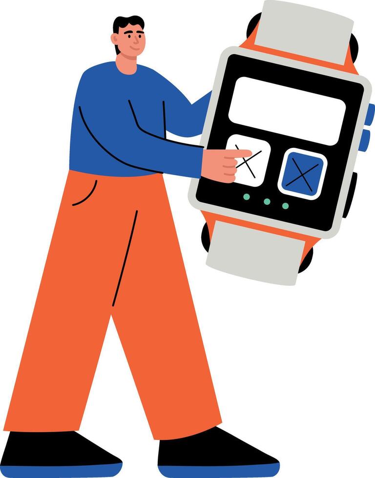 A flat style illustration showing a person using smartwatch vector