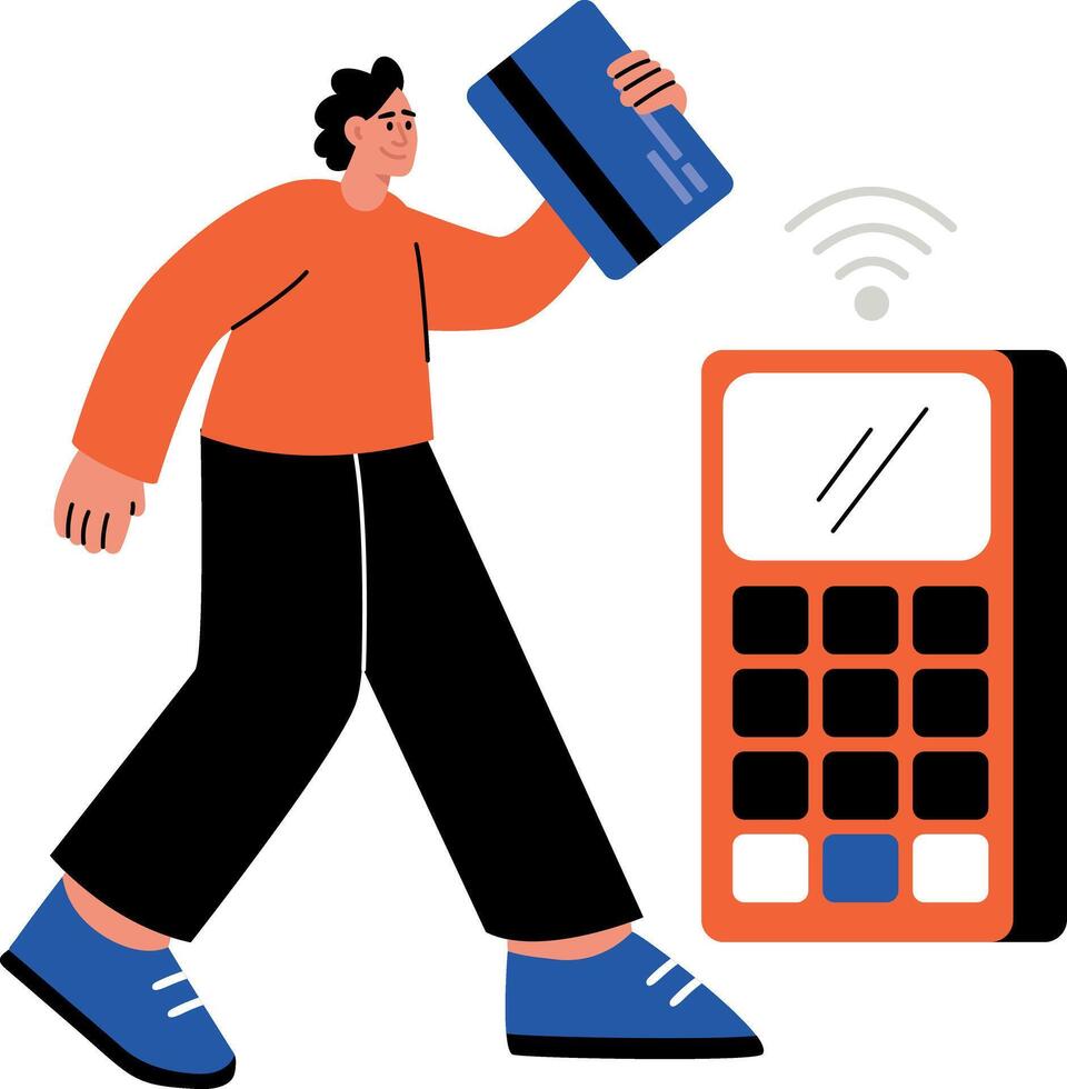A flat style illustration showing a person doing nfc payment vector