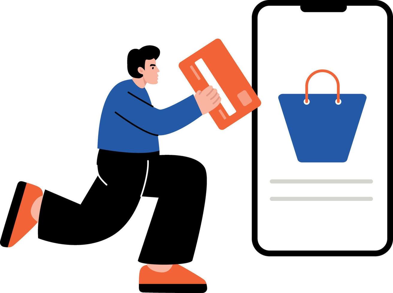A flat style illustration showing a person doing online payment vector