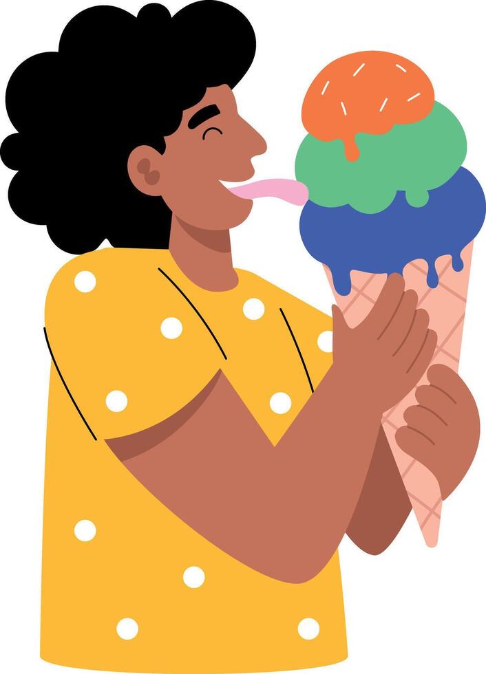 A flat style illustration showing a person eating ice cream vector