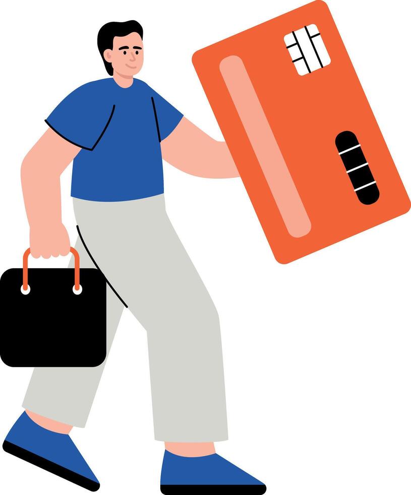 A flat style illustration showing a person doing card shopping vector