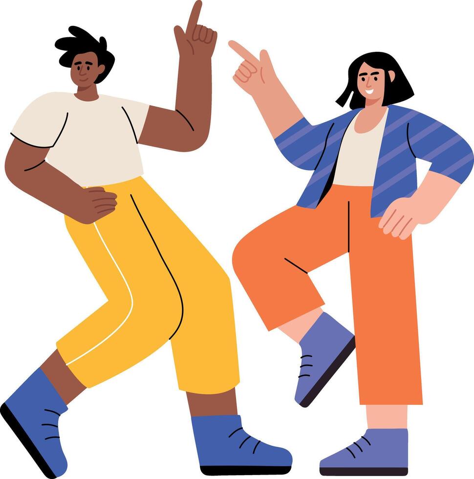 A flat style illustration showing dance of two friends vector