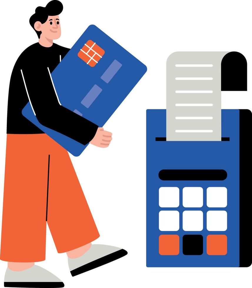 A flat style illustration showing person using pos terminal vector