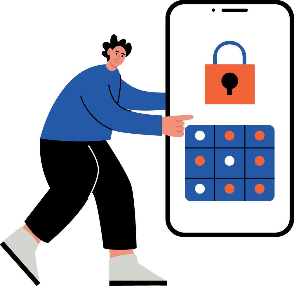 A flat style illustration showing a person changing pin vector